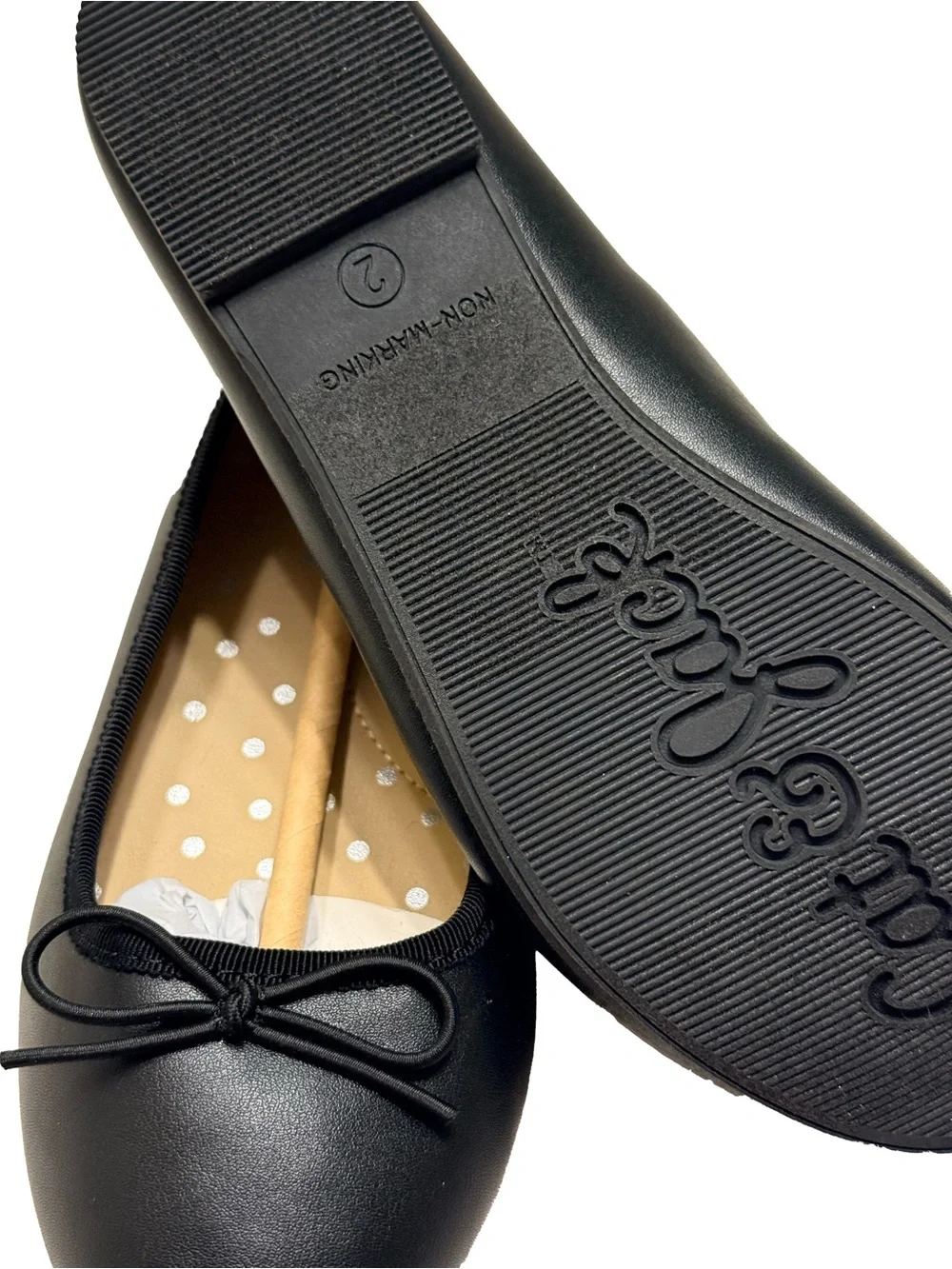 New Cat & Jack Girls' Black Bow Ballet Flats Size 2